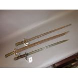 Three various World War I bayonets