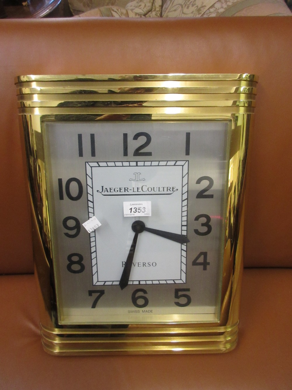 Large Jaeger LeCoultre Reverso Collection gilt metal cased wall clock with silvered dial and Arabic - Image 2 of 4