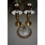 20th Century gilt brass and moulded glass dome shaped ceiling light in Edwardian style,