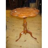 Pair of shaped top wine tables on turned supports with cabriole legs