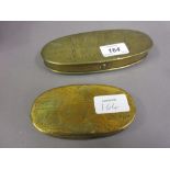 Two antique Dutch oval brass tobacco boxes together with four small cloisonné items