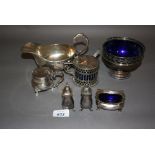 Silver three piece condiment set,