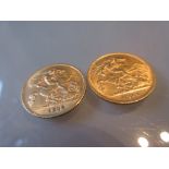 Two gold half sovereigns,