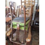 Pair of Edwardian inlaid side chairs with green upholstered seats