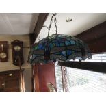 Reproduction Tiffany style leaded glass hanging lampshade of Dragon Fly design,