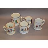 Group of five various 19th Century pottery novelty frog mugs