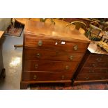 Small George III mahogany boxwood and ebony line inlaid straight front chest of four graduated