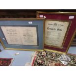 Gilt framed theatre bill, The Shelley Theatre, 1881 and another, Cromwell's End,