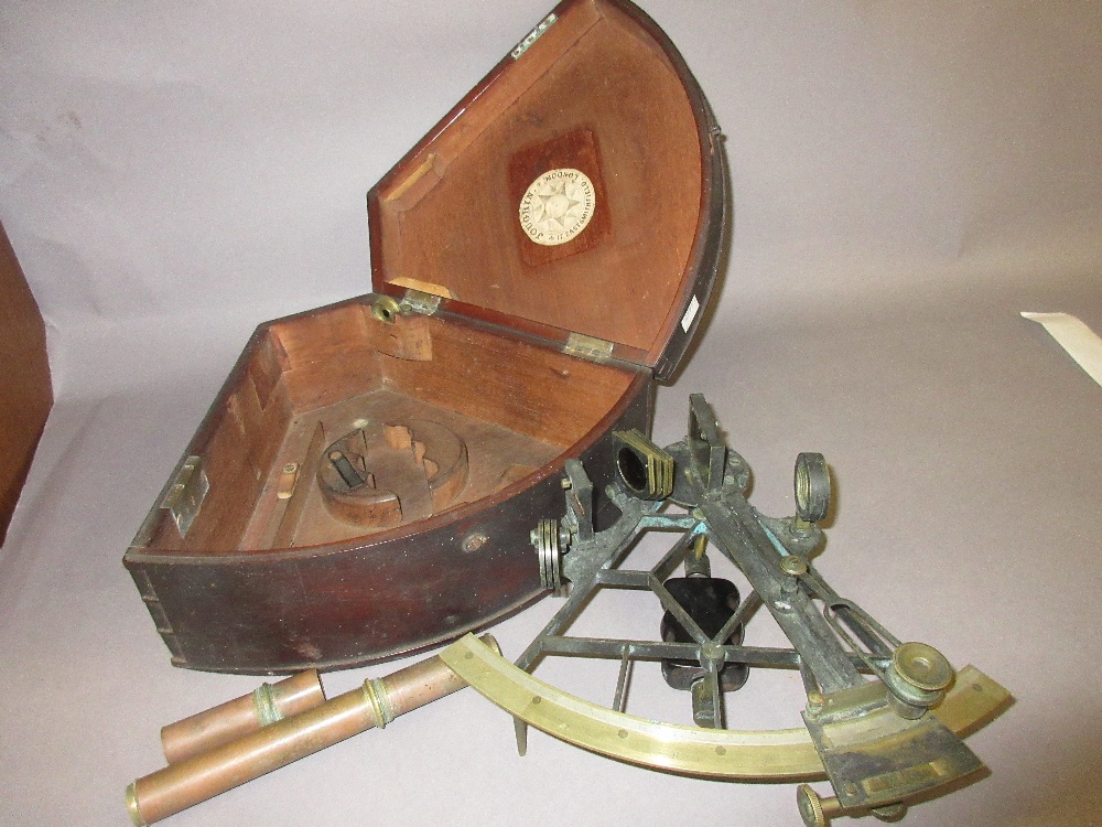 19th Century mahogany cased brass sextant by W.C.