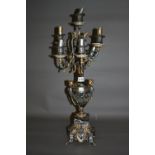 Modern silvered and gilded metal candelabra with marble mounts (at fault)