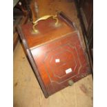 19th Century mahogany coal scuttle with shovel, brass preserve pan, another enamelled preserve pan,