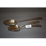 Pair of Dublin silver tablespoons having bright cut decoration, makers mark I.S.