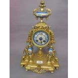 19th Century French gilded spelter and porcelain mounted portico type clock,