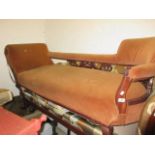Edwardian beechwood chaise longue (at fault) together with a similar tub shaped drawing room chair