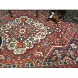 20th Century Kurdish carpet with a medallion and all-over stylised floral design on a red ground