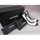 Pair of Chanel black and white patent leather heeled shoes, size 38.