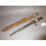 Early 20th Century steel bayonet with leather scabbard, inscribed Ross Rifle Co.