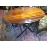 Late 19th / early 20th Century oval hardwood folding coaching type table inlaid with monogram R.I.A.