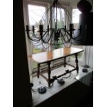 Modern eight branch chandelier with pair of matching two branch wall lights,