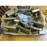 Box containing a set of ten solid brass door locks with handles,