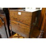 19th Century rosewood square shaped four division decanter box with brass side handles