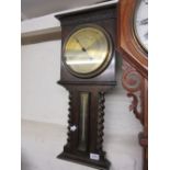 1930's Oak aneroid barometer thermometer with barley twist uprights