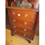 Similar reproduction mahogany four drawer inlaid bedroom chest on bracket feet