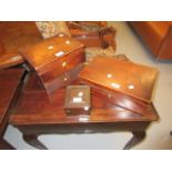 19th Century mahogany and boxwood strung work box (at fault) together with four other various boxes