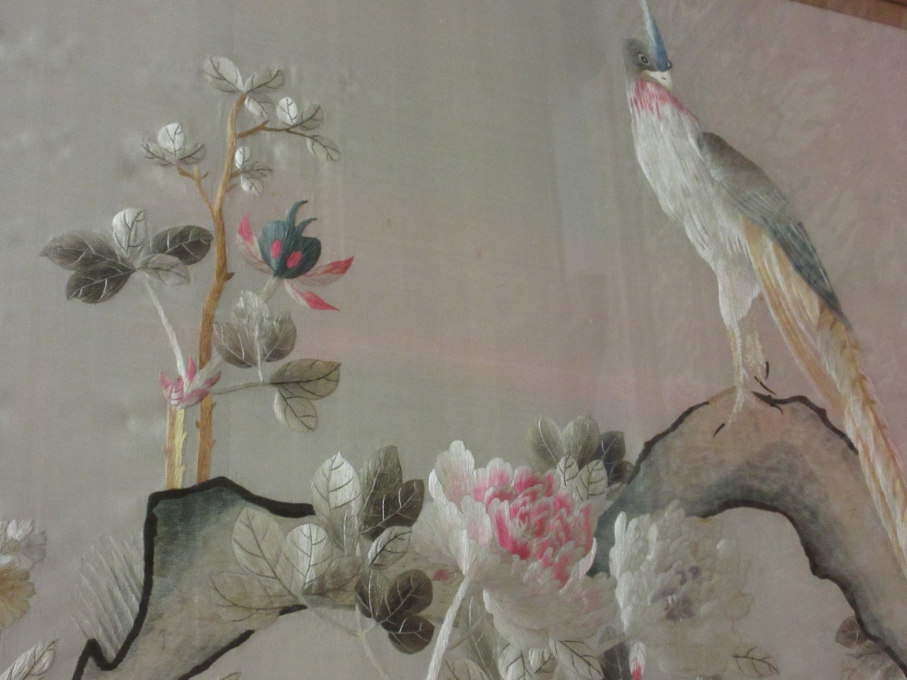 Chinese silk embroidered picture of a peacock, 27ins x 42ins, - Image 2 of 2