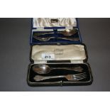 Two cased sets of silver Christening spoon and forks