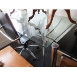 20th Century rectangular glass and polished steel dining table with outswept splay supports