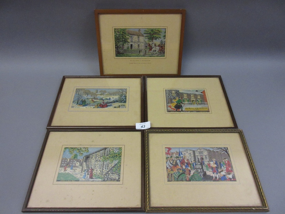 Group of five various Brocklehurst-Whiston silk woven pictures