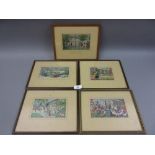 Group of five various Brocklehurst-Whiston silk woven pictures