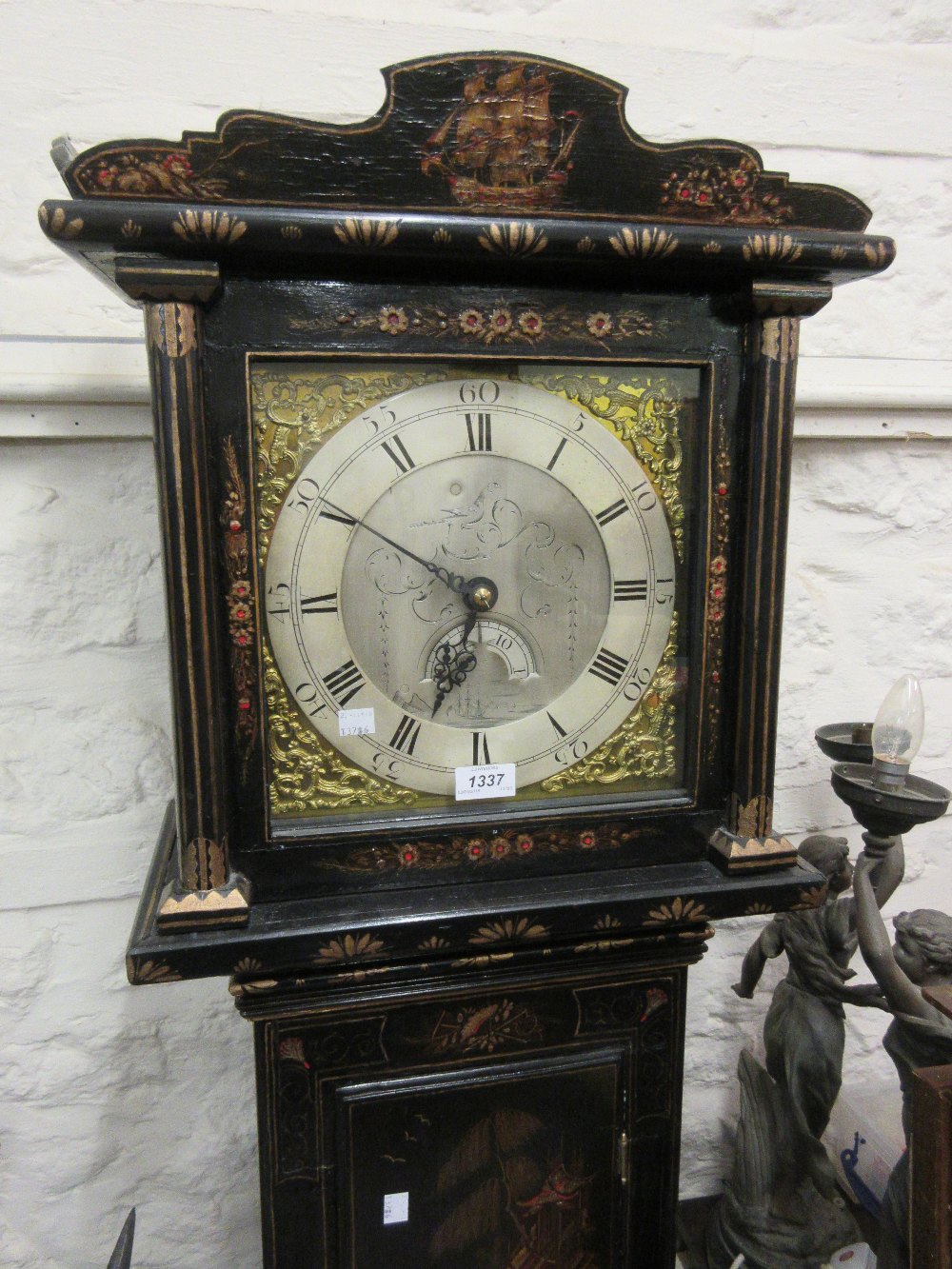 Black chinoiserie lacquer longcase clock,