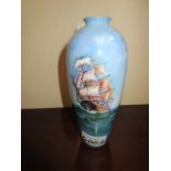 Pair of Noritake baluster form vases, painted with square rigger ships at sea, signed indistinctly,