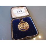 9ct Yellow gold enamel medal in fitted box