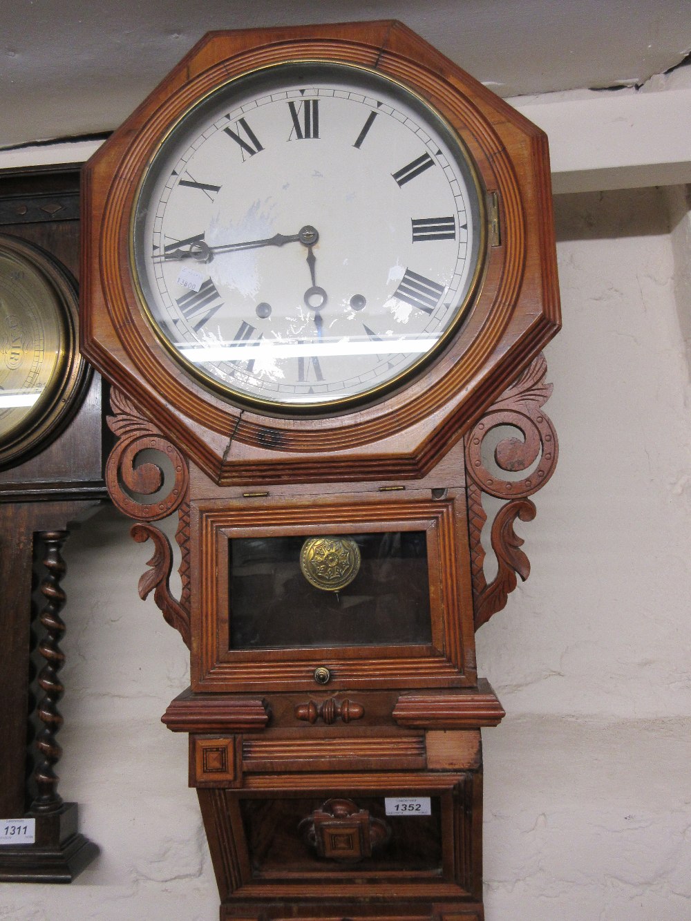 Late 19th Century American walnut cased octagonal drop-dial wall clock