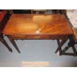 George III rectangular mahogany fold-over tea table with a single frieze drawer,