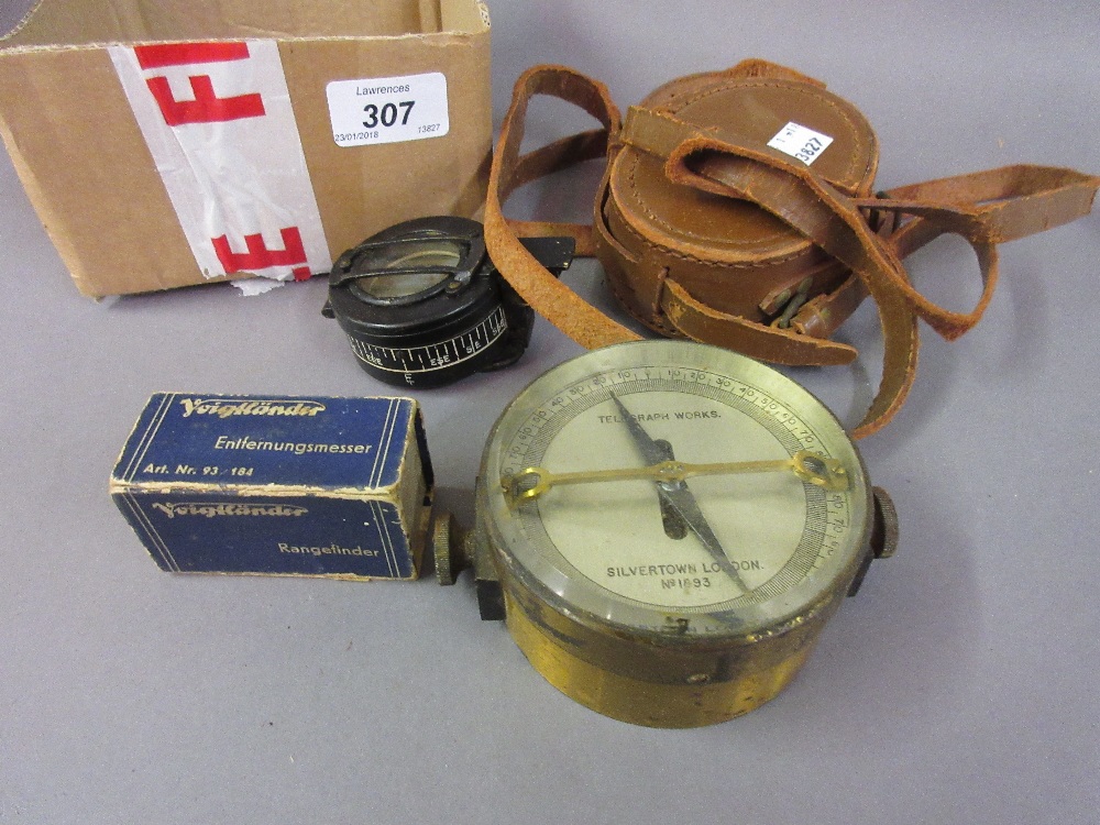 World War II mark III black Japanned compass in leather case,