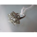 Large 18ct white gold seven stone diamond flower head cluster ring, approximately 2.