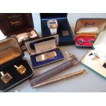 Group of various plated cufflinks, a Seiko boxed wristwatch,