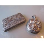 Indian white metal cigarette case and pendant