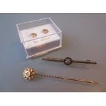 Art Deco diamond set tie pin / bar brooch,