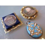Victorian pinchbeck swivel brooch set with a miniature portrait opposed by a cameo,
