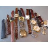 Avia gold plated rectangular wristwatch together with two gold plated dress watches,