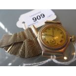 9ct Gold cased wristwatch on a 9ct woven design bracelet