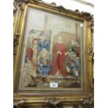 19th Century needlepoint picture, religious scene in a swept gilt frame,
