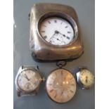 Pocket watch with silver case together with three other various watches