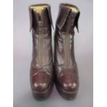 Pair of ladies Chelsea Cobbler brown leather platform boots