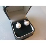 Pair of 18ct white gold South Sea pearl and diamond stud earrings